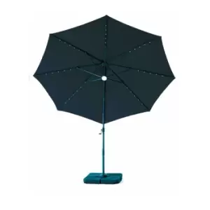 Roma 3M Garden Patio Parasol Outdoor Umbrella with LED Lights and Base Set Dark Blue - Dark blue