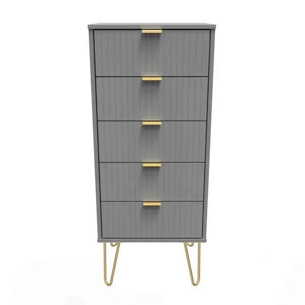 Welcome Furniture Ready Assembled Linear 5 Drawer Tallboy In Dusk Grey