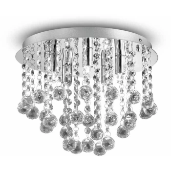 Ideal Lux Bijoux - 5 Light Large Semi Flush Ceiling Light Chrome, Crystal, G9