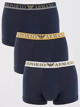 Emporio Armani Bodywear Mixed Waistband 3 Pack Trunk, Navy, Size L, Men