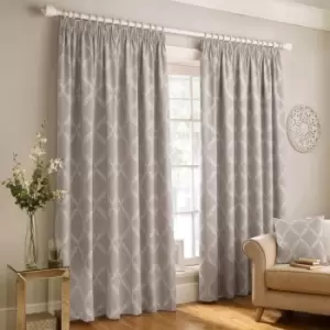 Olivia Lattice Embroidered Pencil Pleat Curtains Grey / 117 x 137cm