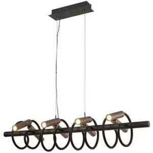 Linear Ceiling Pendant, 8 Light Adjustable Arms, 8 x 4W LED Dimmable, 3000K, 2000lm, Black, Satin Copper - Luminosa Lighting