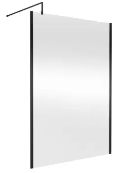 Nuie 1400mm Outer Framed Wetroom Screen With Support Bar - Matt Black