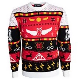 Harry Potter Hogwarts Christmas Knitted Jumper - Red - XS