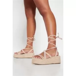 I Saw It First Beige Lace Up Faux Suede Espadille Flatform Sole - Beige