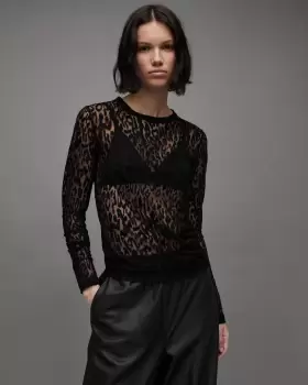 AllSaints Francesco Sheer Anita Leopard Print Top