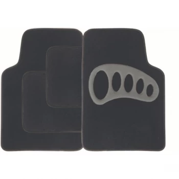 Streetwize Carpet Mat Set - 4 Piece Black with Grey Heel Pad