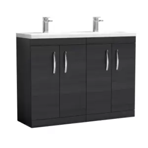 Nuie Athena 1200 Floor Standing 4-door Vanity & Ceramic Double Basin - Black Woodgrain