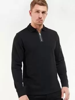 Barbour International Volt Zip Long Sleeve Polo Shirt, Black Size M Men