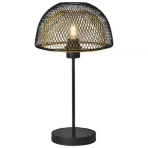 Searchlight Honeycomb 1 Light Double Layered Mesh Table Lamp - Black Outer With Gold Inner