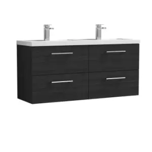 Nuie Arno 1200mm Wall Hung 4 Drawer Vanity & Double Polymarble Basin Charcoal Black