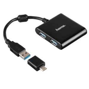 Hama 1:4 USB 3.1 Hub incl. USB-C Adapter, Bus-Powered, Black