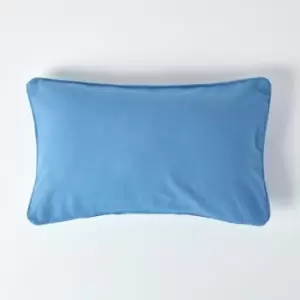 Homescapes - Cotton Plain Air Force Blue Rectangular Cushion Cover, 30 x 50cm - Blue