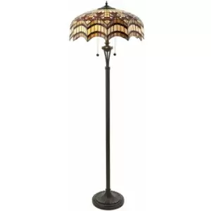 Loops - 1.5m Tiffany Twin Floor Lamp Dark Bronze & Opulent Stained Glass Shade i00028