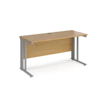 Office Desk 1400mm Rectangular Desk With Cable Managed Leg Oak Tops With Silver Frames 600mm Depth Maestro 25