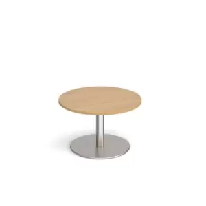 Monza circular coffee table with flat round brushed steel base 800mm - oak