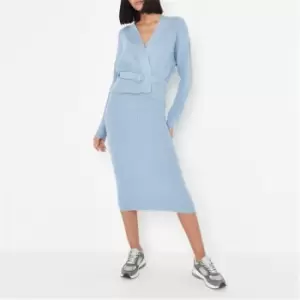 Missguided Breasted Cardigan and Skirt Set - Blue