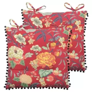 Furn. Azalea Pintuck Polyester Filled Seat Pads With Ties (pack Of 2) Cotton Red