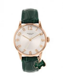 Radley White And Rose Gold Detail Dial Green Leather Strap Ladies Watch