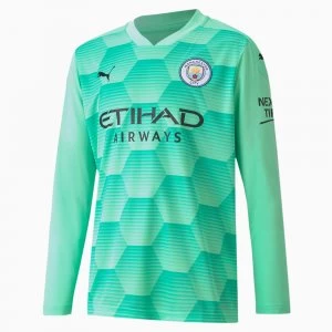 PUMA Man City Replica Long Sleeve Youth Goalkeeper Jersey Shirt, Green Glimmer, size 11-12 Youth, Clothing