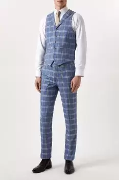 Slim Fit Light Blue Check Suit Waistcoat