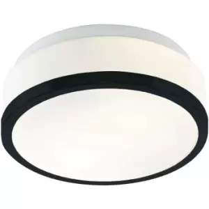 Searchlight Cheese Bathroom IP44 2 Light Flush, Opal White Glass Shade, Black Trim Dia 28Cm IP44