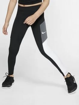 Nike Girls Heritage Colourblock Trophy Leggings - Black/Grey