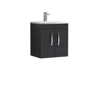 Nuie Athena 500 Wall Hung 2-door Vanity & Curved Basin - Black Woodgrain