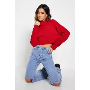 I Saw It First High Neck Ribbed Detail Cropped Jumper - Red