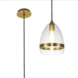 Pendant 20cm Cone, 1 x E27 (Max 20W), Ancient Brass & Clear