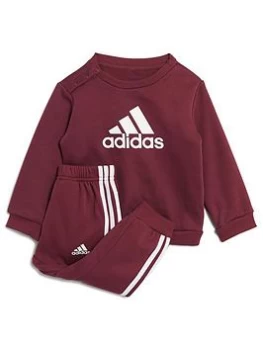 Boys, Adidas Infant Unisex Badge Of Sport Logo Crew & Jog Pant Set, Red/White, Size 3-4 Years