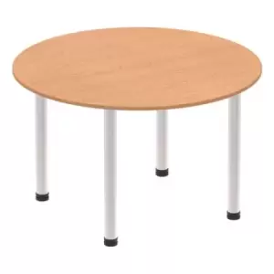 Impulse 1000mm Round Table Oak Top Brushed Aluminium Post Leg