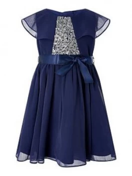 Monsoon Baby Girls Sustainable Cape Sequin Dress - Navy, Size 6-12 Months