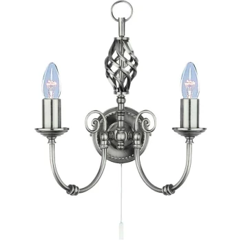 Searchlight Zanzibar - 2 Light Indoor Candle Wall Light Satin Silver, E14