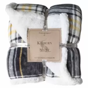 Crossland Grove Check Sherpa Throw Grey & Ochre 1520x1770mm