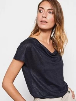 Mint Velvet Shimmer Linen Top - Navy