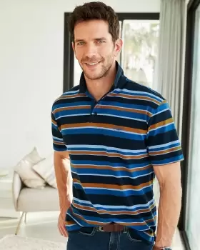 Cotton Traders Short Sleeve Stripe Polo in Blue