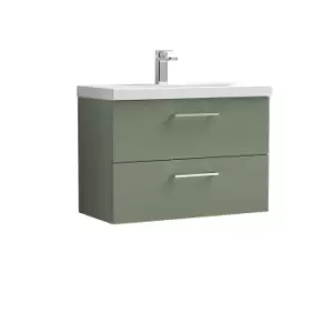 Nuie Arno 800mm Wall Hung 2 Drawer Vanity & Basin 3 Satin Green