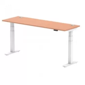 Air 1800 x 600mm Height Adjustable Desk Beech Top Cable Ports White Leg