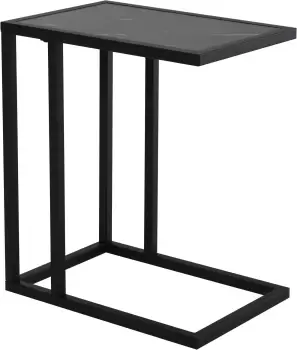 HOMCOM C Shape Side Table Marble-Effect Top w/ Metal Frame Space-Saving Home Furniture Bedroom Living Room Office Corner Desk Black White