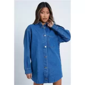 I Saw It First Mid Wash Oversized Denim Shirt Dress - Blue