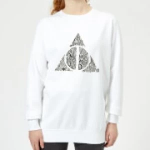 Harry Potter Deathly Hallows Text Womens Sweatshirt - White - XL