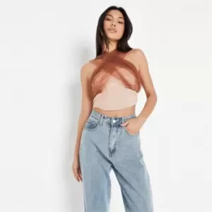 Missguided Tulle Mesh Corset Top - Brown