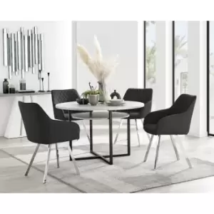 Furniturebox UK - Furniturebox Adley Grey Concrete Effect 120cm Storage Dining Table & 4 Black Calla Silver Leg Velvet Chairs