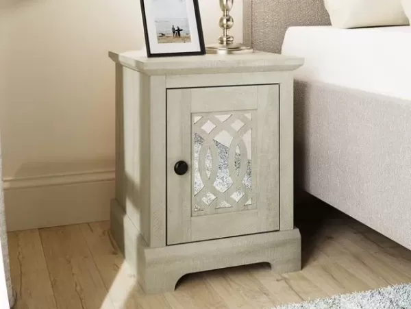 GFW Amelie Dusty Grey 1 Door Mirrored Bedside Table