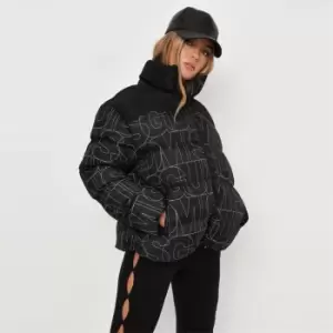 Missguided Big Msgd Print Puffer - Black