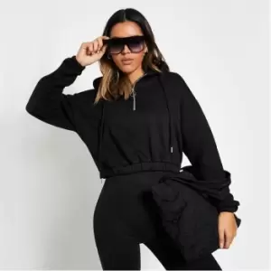 I Saw It First Basic Half Zip Crop Hoodie - Black