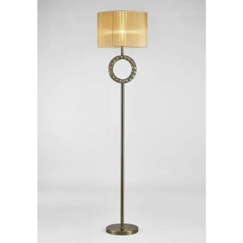 Florence round floor lamp with bronze lampshade 1 bulb antique brass / crystal