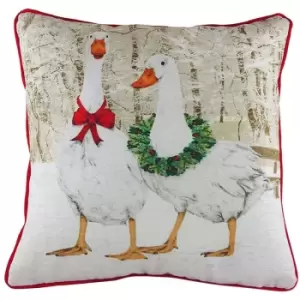 Evans Lichfield Geese Christmas Cushion Cover (One Size) (Multicoloured) - Multicoloured