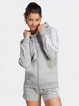 adidas Sportswear Essentials 3-stripes Full-zip Fleece Hoodie - Grey/White, Grey, Size XS, Women